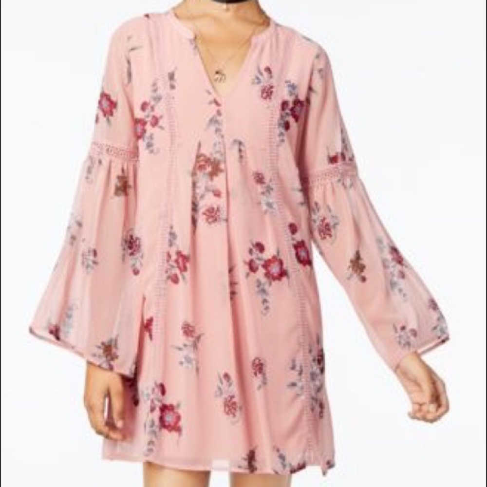 Printed Crochet-Trim Dress